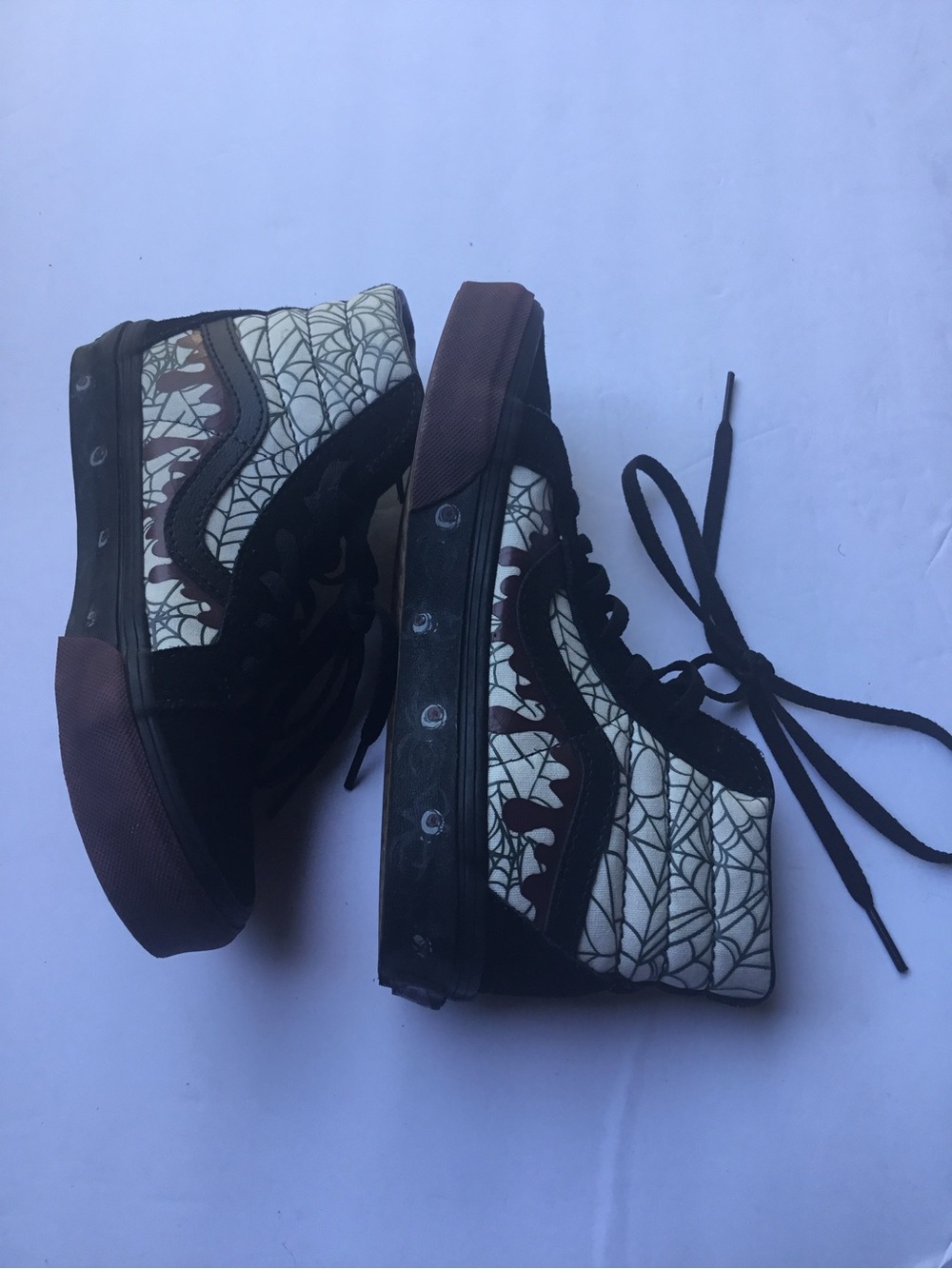 Vans Black High-Top Sneakers White Web Pattern Suede Toe Zip Side
